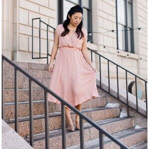 Grade & Gather Satin Rose Wrap Dress